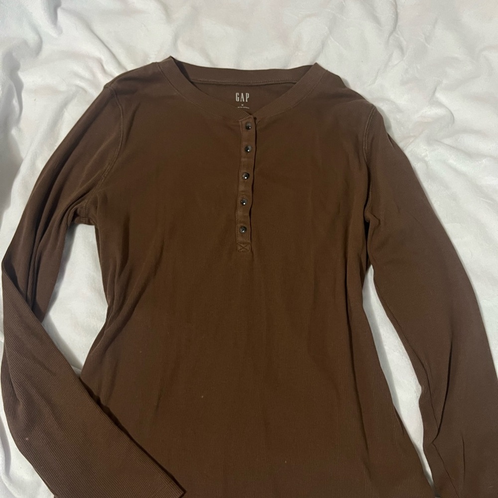 GAP Brown Ribbed Henley Top